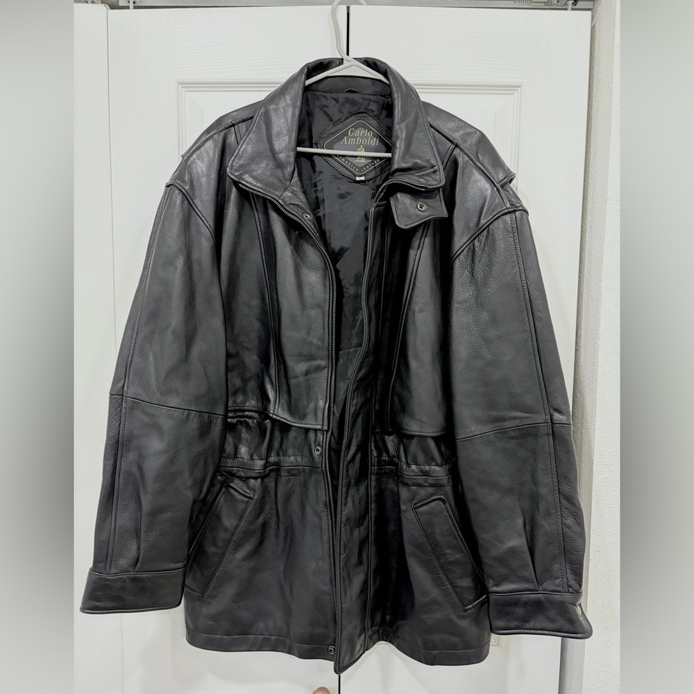 Carlo Amboldi Black Genuine Leather Jacket for Men - Size L - True Vintage 80s
